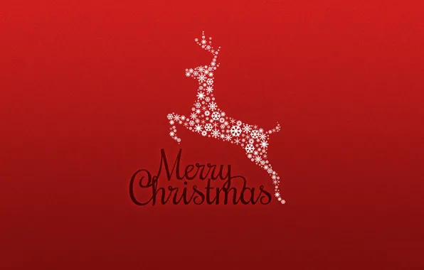 Красный, фон, новый год, рождество, минимализм, олень, праздники, merry christmas