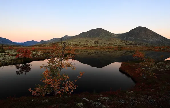 Картинка осень, горы, озеро, Норвегия, Norway, Hedmark Fylke, Rondane National Park