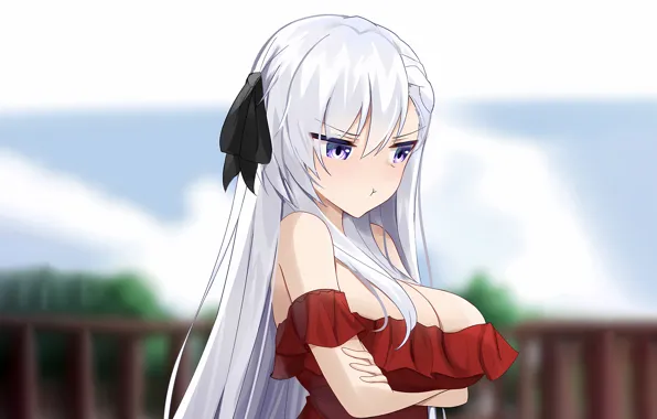 Girl, sexy, cleavage, blouse, long hair, boobs, anime, beautiful