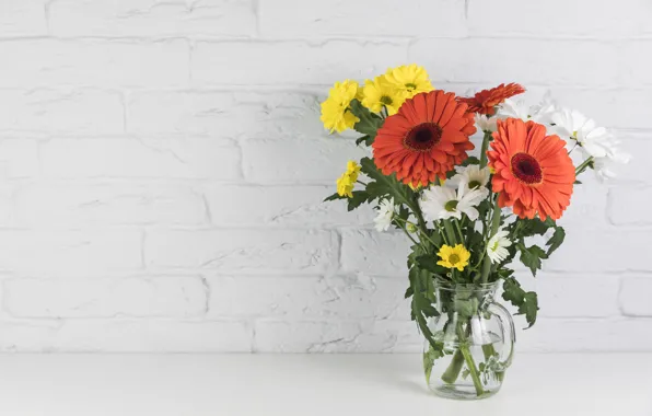 Цветы, ваза, gerbera, Chamomile
