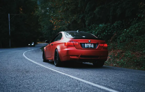 Картинка Red, E92, Rear view, Road, M3, White line