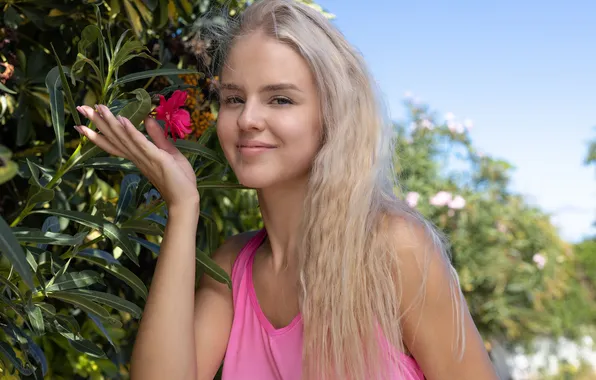 Flower, long hair, model, awesome, garden, outside, photoshoot, posing