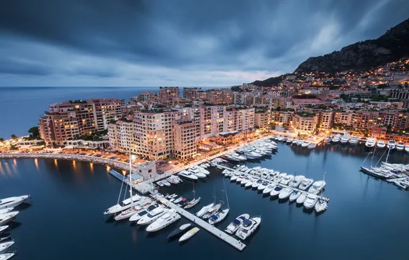 Картинка море, здания, дома, бухта, яхты, Monaco, Лигурийское море, гавань