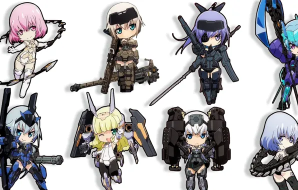 Kawaii, girl, chibi, blade, machine gun, moe, seifuku, cannon