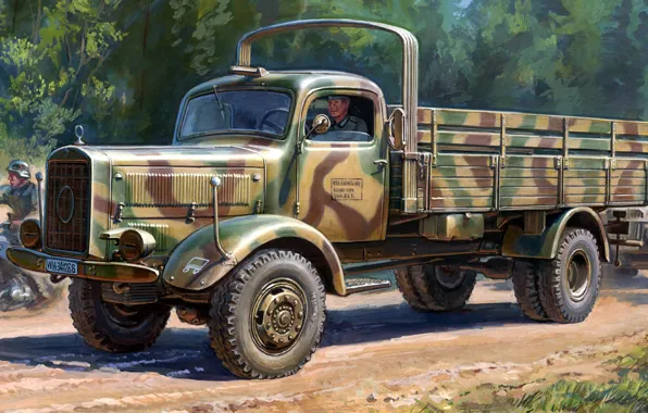 Картинка рисунок, Mercedes-Benz, арт, немецкий грузовой автомобиль, L4500A