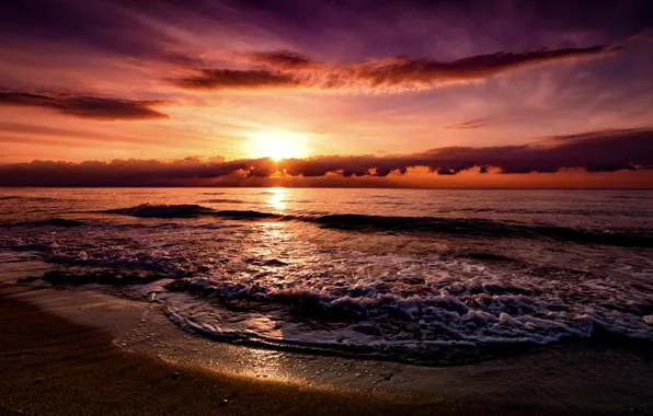 Картинка море, закат, природа