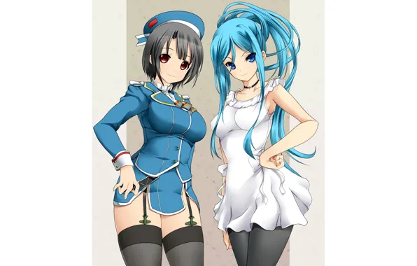 Girl, sexy, thighhighs, long hair, boobs, anime, beautiful, short hair