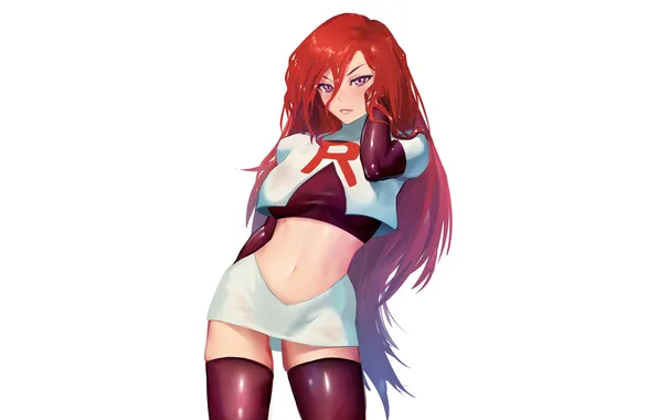 Girl, sexy, thighhighs, red hair, long hair, sexy girl, anime, beautiful