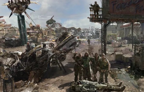 Картинка база, свалка, метал, бочки, Fallout 3, Paradise Falls