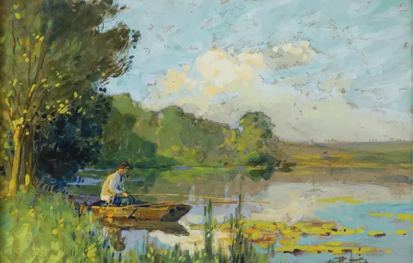 Пейзаж, картина, Рыбалка, Пьер Эжен Монтезин, Pierre-Eugene Montezin