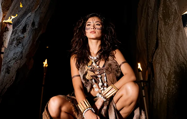 Woman, bones, cave, digital art, primitive, photography