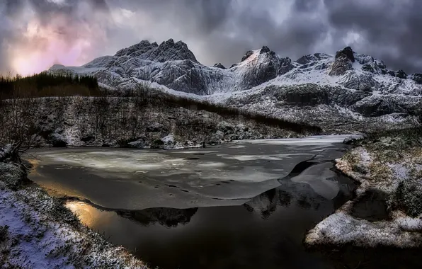 Картинка горы, снег, река