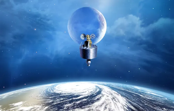 Картинка небо, планета, спутник, летательный аппарат
