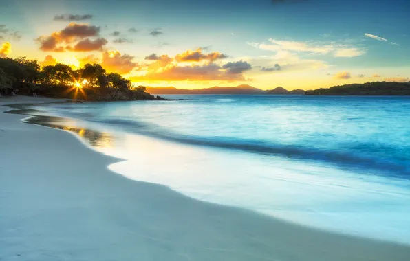 Картинка море, пляж, закат, побережье, Virgin Islands, Виргинские острова