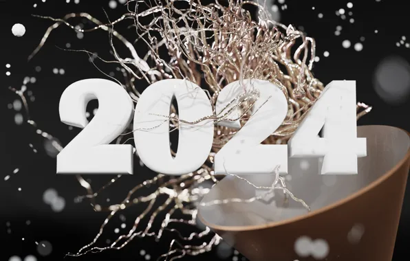 Цифры, Новый год, дата, композиция, 2024, Новый 2024 год
