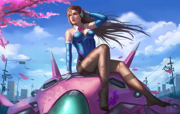 Картинка девушка, арт, Overwatch, D.Va