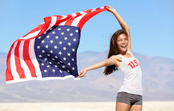Girl, smile, usa, flag
