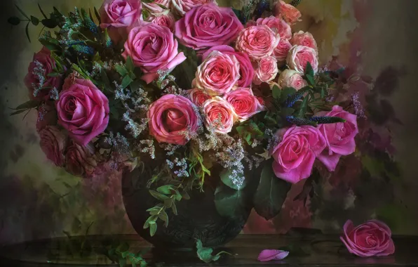 Розы, букет, ваза