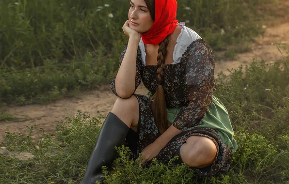 Поле, трава, модель, урожай, коса, Татьяна Шепелева