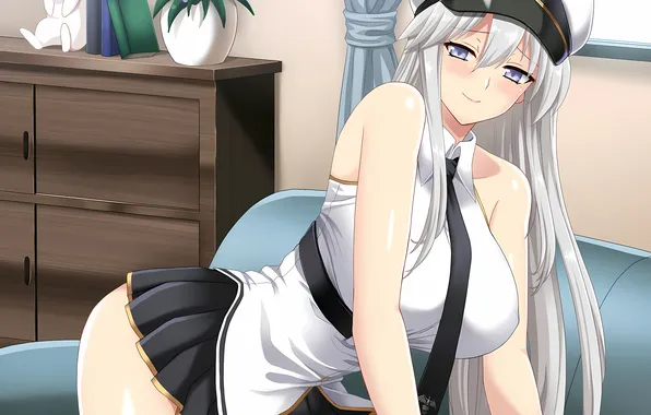 Girl, sexy, Enterprise, long hair, boobs, sexy girl, anime, flowers