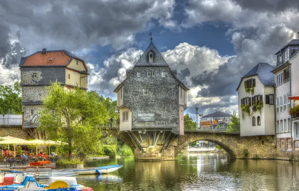 Картинка мост, город, река, фото, дома, Германия, Bad Kreuznach