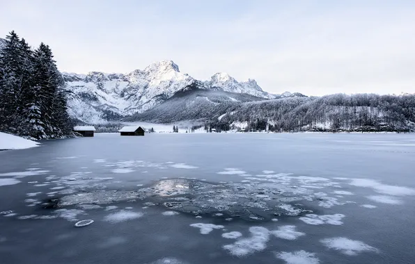 Картинка озеро, лёд, прорубь