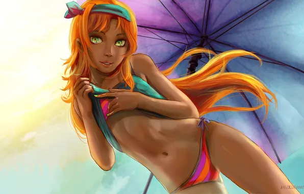 Лето, девушка, рисунок, девочка, рыжая, красотка, картинка, Summer