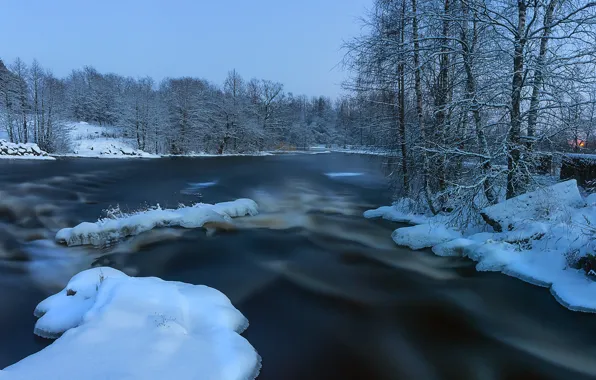 Картинка зима, снег, пейзаж, природа, река, карелия, вуокса