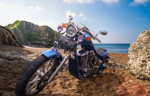 Пляж, мотоцикл, байк