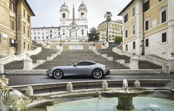 Италия, фонтан, Ferrari, суперкар, вид сбоку, Roma, 2020