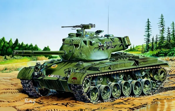 Рисунок, танк, американский, patton, ФРГ, паттон, m47