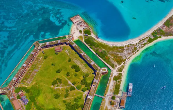 Море, Флорида, США, крепость, Dry Tortugas National Park, форт Джефферсон
