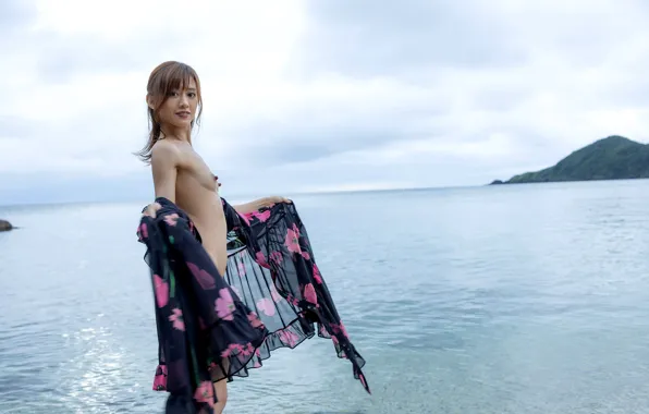 Asian, Model, Beach, Water, Cloudy, Woman, Nude, Naked