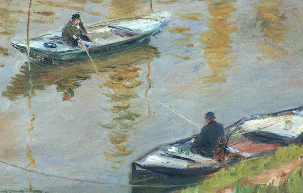 Картинка пейзаж, лодка, картина, Клод Моне, Два Рыбака