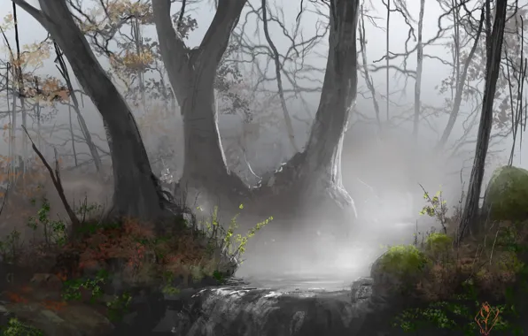 Картинка деревья, природа, ручей, водопад