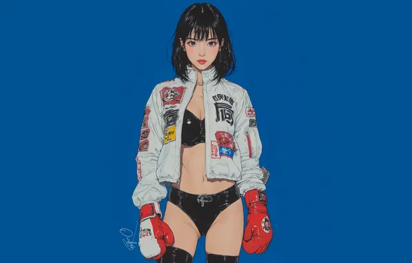 Картинка Asian, blue, boxing, AI art, OukenM24