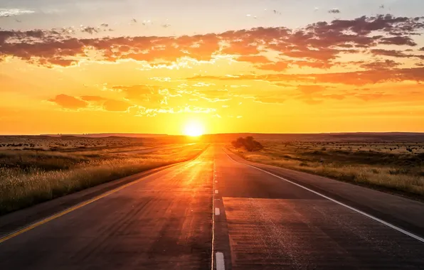Картинка sun, road, route, sunset