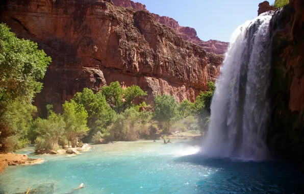 Картинка горы, природа, река, водопад, Arizona, Hava-sui Falls, Grand Canyon National Park, Havasupai Reservation