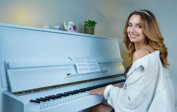 Long hair, stockings, piano, model, brunette, gorgeous, photoshoot, posing