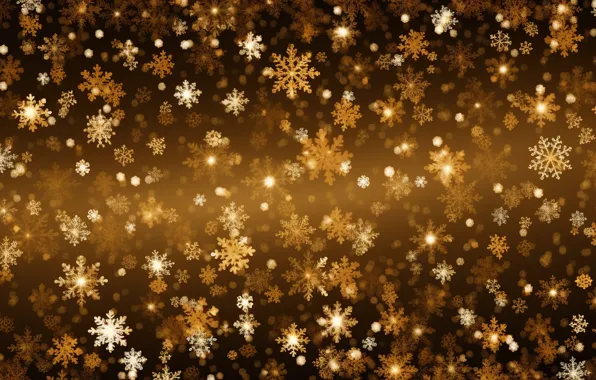 Снежинки, фон, золото, черный, Новый Год, Рождество, golden, Christmas
