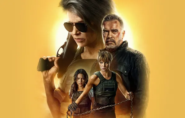 Девушки, Арнольд Шварценеггер, персонажи, Терминатор, Сара Коннор, Terminator: Dark Fate