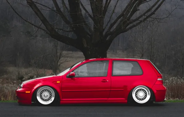 Картинка красный, тюнинг, volkswagen, профиль, red, гольф, golf, фольксваген