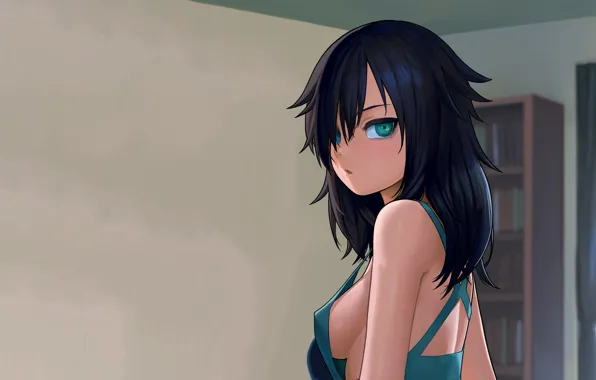 Girl, sexy, cleavage, green eyes, long hair, dress, boobs, anime