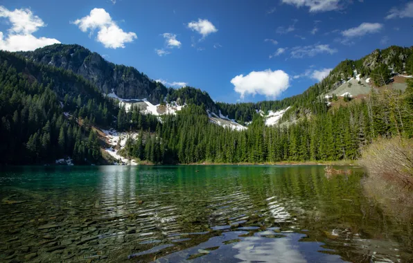 Лес, горы, озеро, Каскадные горы, Washington State, Cascade Range, Штат Вашингтон, Озеро Аннет
