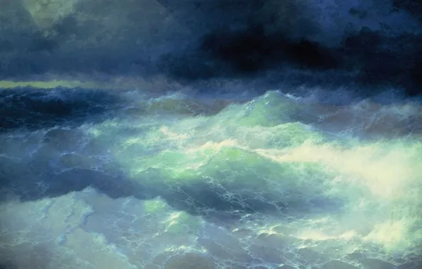 Картинка море, шторм, Айвазовский, 1898, Среди волн