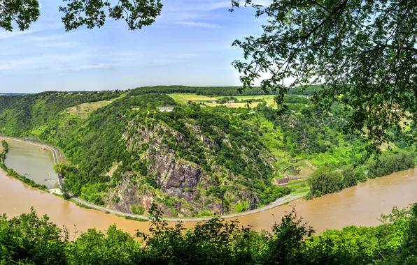 Картинка пейзаж, природа, река, гора, Германия, Oberwesel