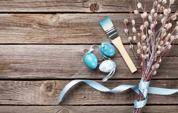 Цветы, Пасха, wood, верба, spring, Easter, eggs, decoration