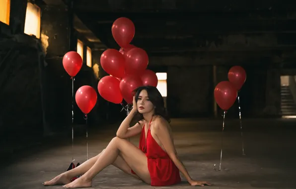 Картинка девушка, шары, азиатка
