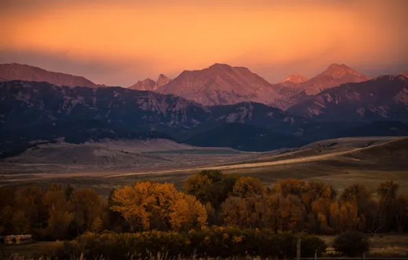 Twilight, sunset, mountains, evening, dusk, valley