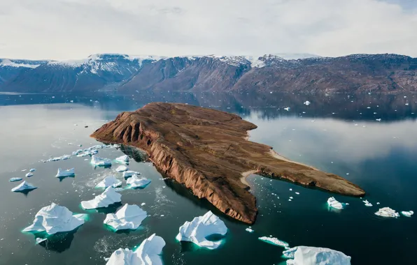 Горы, льды, водоём, Greenland, Expedition to Scorestby Sound